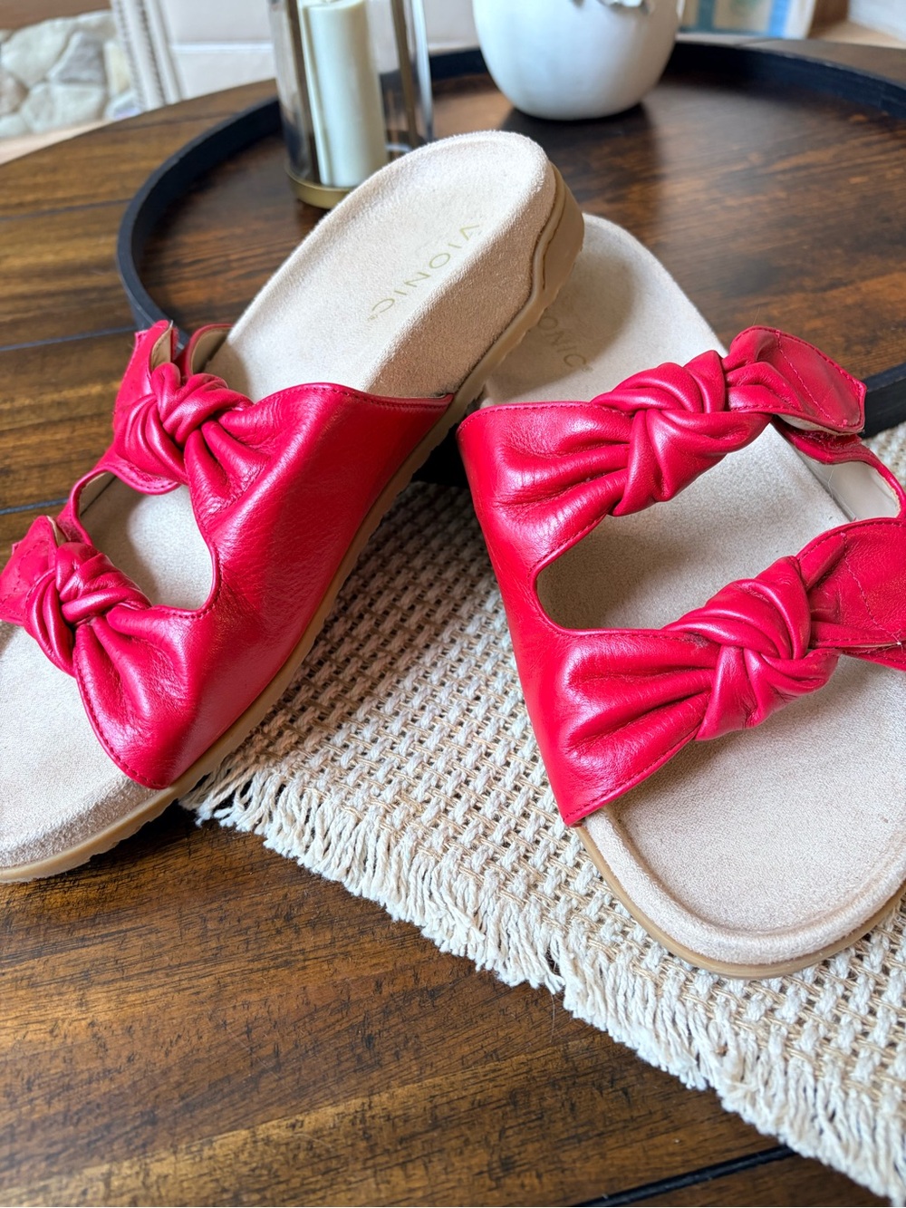 Vionic Red Knotted Slide Sandals